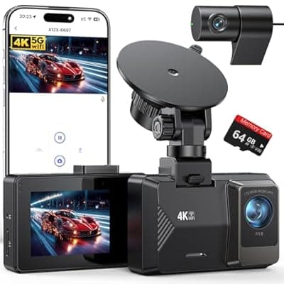 [GOODTS] 4K Dash Cam Front Rear, Dual Channel Dash Cams with 64GB Card 4K+1080P, Dash Camera for Cars with 5G WiFi, APP Control,2.0" IPS Screen,Night Vision,G-Sensor,170°Wide Angle,Parking Mode,Loop Recording