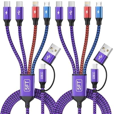 [Firsting] USB C Multi Charging Cable, Travel Phone Charging Cables for Multiple Devices with 2 Type-C, IP and Micro USB Cable, Charging Cables for Multiple Devices (Black_Purple)