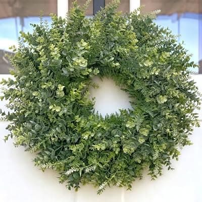 [Cankupen] Cankupen 26 Inch Large All Season Boxwood Wreath for Front Door, Artificial Greenery Indoor/Outdoor Wreath, Farmhouse Home Decor for Spring Summer (Sage Green)