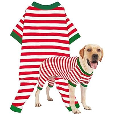 [SyChien] Sychien Dog Christmas Pajamas Extra Large,Red and White Striped Pjs for Boy Girl Dogs,Thermal Warm Cotton Christmas Holiday Jumpsuit for Big Dog,3XL