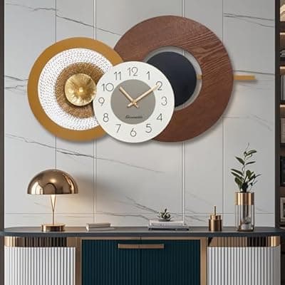 [Anmotpe] 37.8x23 Inch Large Mid-Century Modern Wall Clock, Oversized Wood and Metal Frame Brown Decorative Clock for Living Room, Kitchen, Bedroom, Office