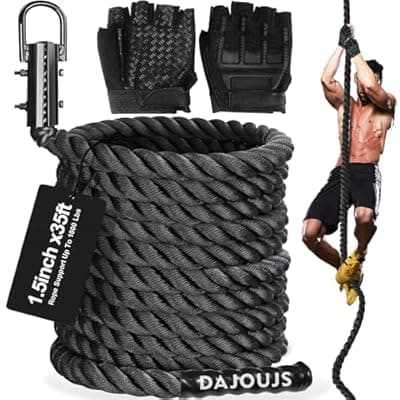 [DAJOUJS] Climbing Rope Gym Workout - 1.5 Inch Dia 10FT 15FT 20FT 25FT 30FT 35FT 40FT 50FT Heavy Duty Work Out Rope Exercise Climbing Ropes for Adults Kids Fitness & Strength Training Outdoor & Indoor - Black