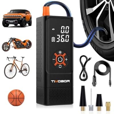 [timobor] Tire Inflator Portable Air Compressor for Car/SUV, Timobor 60s Air Pump For Car Tires with Frosted Digital Tire Pressure Gauge, 150PSI Air Pump for Ball, E-Bicycle, Motorcycle, Car, etc(Orange)