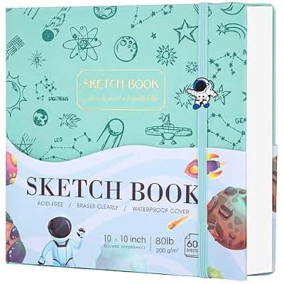 [FLYING EAGLE] FLYING EAGLE Sketch Book for Kids 10"X 10" Large Hardcover Sketchbook for Drawing 120GSM Thick Paper, Square Art Drawing Paper 120 Pages Sketch Pad for Boys Teens,Gift Boxed, Green