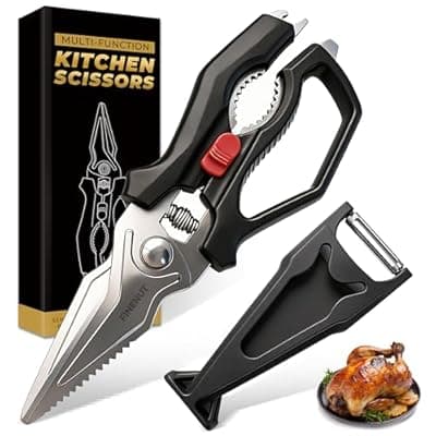 [FINENUT] FINENUT Heavy Duty Kitchen Scissors with Peeler Sheath - Spring Loaded Poultry Shears for Chicken, Meat & Fish - Multipurpose Food Scissors with Safety Lock & Non-Slip Handle, Dishwasher Safe