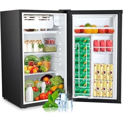 [COWSAR] COWSAR 3.2 Cu.Ft Mini Fridge with Freezer, Reversible Door Compact Refrigerator with 7-Speed Thermostat & Glass Shelves, Small Refrigerator for Bedroom, Office, Apartment (BLACK)