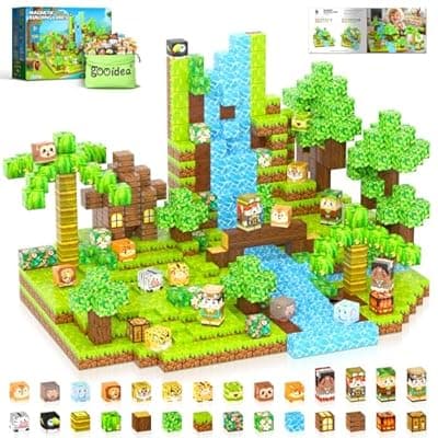 [Gooidea] Gooidea 150 Magnetic Blocks Magnet Building Craft, STEM Constructions Toy, Sensory Stacking Cubes Kids Toys, Holiday Birthday Gifts for Boys Girls Age 4-6, 5-7, 4-8, 8-12 - Jungle Adventure Playset