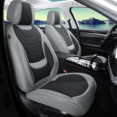 [Gripure] Gripure Car Seat Covers for Full Set – Waterproof & Breathable Faux Nappa Leather, 360° Wrap Design, Airbag Compatible, Lumbar Support, Great for Drivers Who Need Driving Comfort,Gray and Black