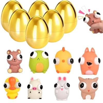 [Aurdox] Aurdox 8 Pack Jumbo Golden Easter Eggs Fillers with Popping Eyes Fidget Toys, Squeeze Animals for Stress Relief, Easter Basket Stuffers & Easter Hunt Party Favors Classroom Prize Gifts for Kids