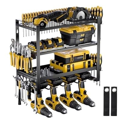 [Nacial] Power Tool Organizer Wall Mount, 4 Layer Drill Holder Wall Mount, Heavy Duty Metal Tool Shelf, Garage Tool Organizers and Storage Rack,Utility Storage Rack for Cordless Drill Charging Station-Black