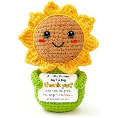 [Krinisou] Krinisou Teacher Appreciation Gift, Thank You for Helping Me Grow Crochet Sunflower, Coworker Gift for Women, Cute Positive Desk Decor