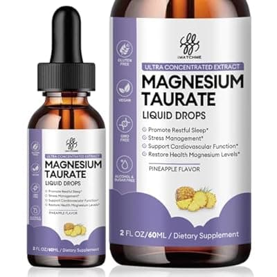 Magnesium Taurate Liquid Drop for Muscle Function, Nerve and Heart Health Support, High Absorption Magnesium Supplement with B6, CoQ10, Vegan, Non-GMO, Gluten/Sugar Free Pineapple Flavor, 2 Fl Oz