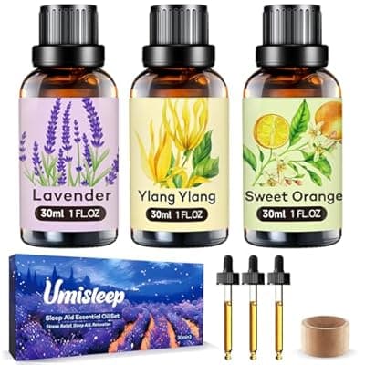 [Umisleep] Umisleep High-Potency Essential Oils Set for Better Sleep & Relaxation - Long-Lasting Essential Oils for Diffusers, Aromatherapy, Humidifiers, Lavender, Sweet Orange, Ylang-Ylang, 3 x 30 ml, Gift Set