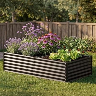 [COMHOMA] COMHOMA Galvanized Raised Garden Bed,6x3x2ft Large Metal Planter Box for Outdoor Vegetables,Corrugated Steel Herbed Plants Container,Extra Deep Gardeners Kits with Open Bottom