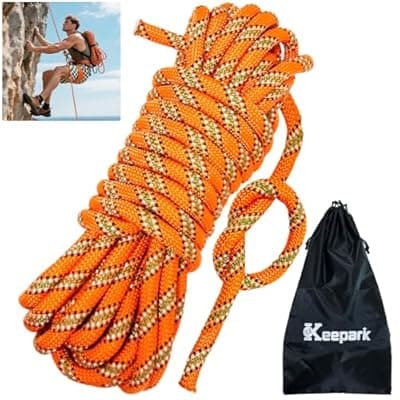 [Keepark] Keepark 10.5mm 1/2 Inch Static Climbing Rope - 32FT to 150FT - 9000lbs Arborist Tree Rope, Heavy Duty Rappelling Rope for Adults & Kids Rock Climbing, Fire Rescue, Escape, Caving, Sailing & Swing