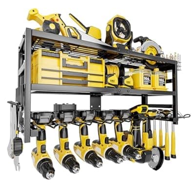 [SEENWUUN] SEENWUUN Power Tool Organizer Wall Mount Heavy Duty 320 lbs, 3 Layers Storage Rack with 9 Drill Holders & Battery Storage, cordless tool organizer for Garage, Workshop & Tool Room