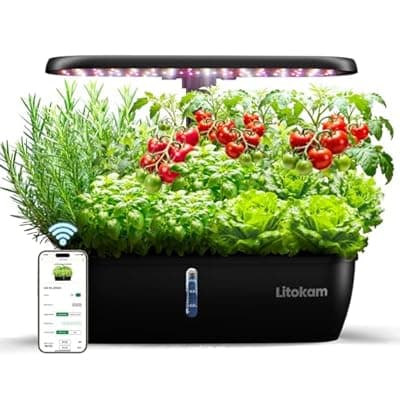 [litokam] litokam Hydroponics Growing System Kit, 15 Pods Indoor Herb Garden with Smart APP & Quiet Pump, 24W LED Light, Auto Timer, Perfect Indoor Garden for Herbs, Vegetables & Flowers, Ideal for Plant Lovers