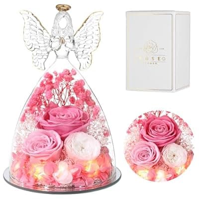 [Ocosy] Ocosy Mothers Day Rose Gifts, Large Angel Rose Gifts for Women, Forever Real Roses in Angel Figurines, Angel Guardian with Roses Flower, Austin Pink