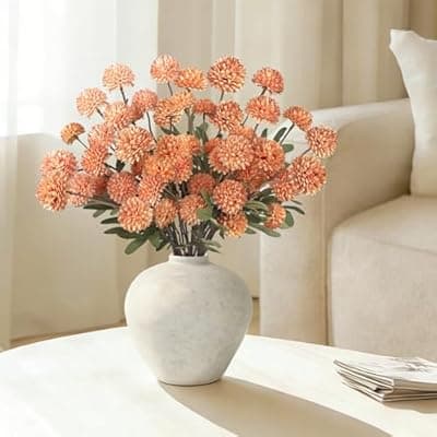 [MERRI GLOW] MERRI GLOW 6Pcs Spring Flowers Artificial Fake Flowers Bulbs Silk Faux Chrysanthemums Flores for Indoor Outdoor DIY Bouquets Wedding Centerpieces Home Decoration