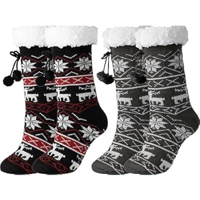 [BenSorts] BenSorts Women Non Slip Winter Thick Slipper Socks with Grippers Warm Fuzzy Socks Christmas Gifts