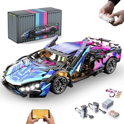 [Xingya youpin] Cyberpunk Super Sport RC Car Building Block Set for Boys, 1:14 Scale Remote Control Model Kit with LED Lights Collectible Race Engineering Toys Model Kit Toy Office Decor for Adults Men Teens 14+