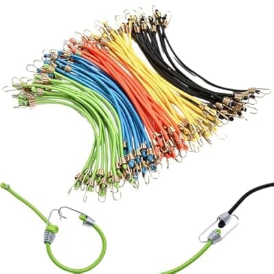 [OPPKEPT] Small Bungee Cords with Hooks 12 Pack, 10" Mini Adjustable Rubber Stretchy Heavy Duty Short Elastic Bungee Cord for Luggage Roof Rack Hang Outdoor Tent Tarp Bike Car RV Camping Tool Cargo Accessory