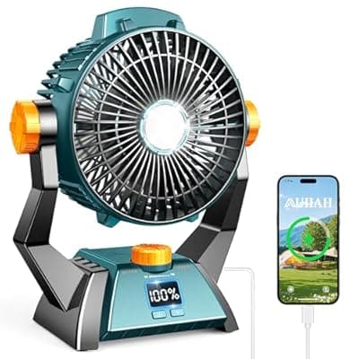 [AUIIAH] Camping Fan - Rechargeable Portable Battery Powered Camping Fans for Tents with LED Light, Power Display, Timers & 360° Hanging Hook, Ultra Quiet USB Personal Tent Fan for Fishing Travel Home Office