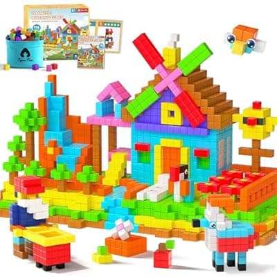 [VigorFun] 116 PCS Magnetic Blocks Set, 1" Magnet Building Blocks with Toy Eyes and Storage Bag for Kids Gifts, STEM Educational Preschool Sensory Toys for Toddlers Boys Girls Ages 3 4 5 6 7 8 + (Bright Color)