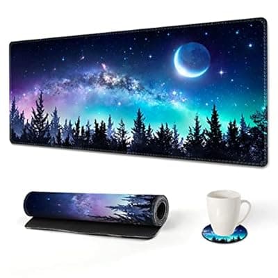 [AIMSA] AIMSA Extended Gaming Mouse Pad, XL Large Keyboard Mouse Mat Desk Pad with Stitched Edges, Durable Non-Slip Base Mousepad for Home Office Work, 35x15.7inch, Forest Moon Sky