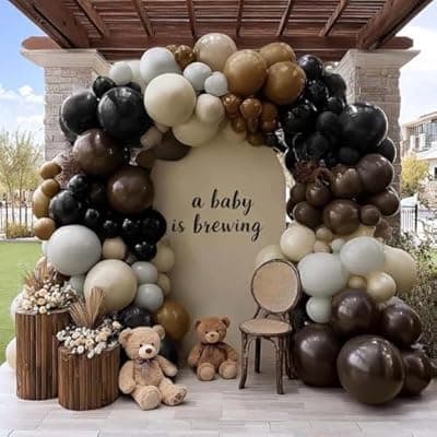 [feilebalon] Black Brown Tan Balloon Arch Kit, Double Stuffed Dark Brown Coffee Light Grey White Sand Beige Neutral Balloon Garland for First Rodeo Birthday Western Cowboy Baby Shower Fathers Day Party Decoration