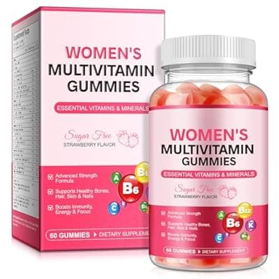 [YLXYZUAD] Women's Multivitamin Gummies with Iron, Inositol, Zinc, Biotin, Vitamin A C D3 E K2 B12 - Sugar Free, Vegan, Strawberry Flavored Multi Vitamins for Daily Energy & Wellness - 60 Count (30 Day Supply)