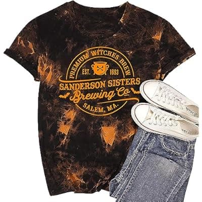 [TUEIwiwo] Hocus Pocus Shirt Womens Sanderson Sisters T-Shirts for Women Classic Halloween Movie Graphic Tee Tops