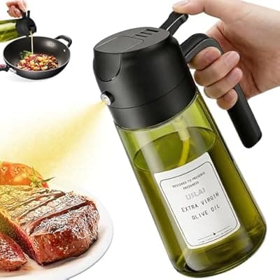 [USLAI] USLAI Oil Sprayer for Cooking, 16oz/470ml 2 in 1 Glass Olive Oil Dispenser Bottle for Kitchen, Air Fryer, BBQ and Salad - Green