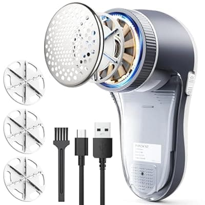 [POPCHOSE] POPCHOSE Fabric Shaver, Lint Shaver for Clothing, Electric Lint Remover with 6-Leaf Blades, Sweater Defuzzer, Clothes Shaver for Couch, Furniture, Blanket, Remove Pilling, USB Rechargeable