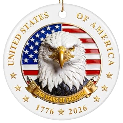 [Valyria] USA 250th Anniversary Ornament, Ceramic 1776 2026 Bald Eagle Decorations, America 250 Years Commemorative Ornaments Vintage Independence Gift