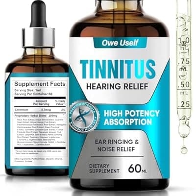 [Owe Uself] Tinnitus Relief for Ringing Ears, Fast-Acting Tinnitus Relief Drops - Natural Ear Care Solution to Reduce Ringing & Buzzing, Promotes Auditory Clarity & Comfort for Men & Women, 60ml