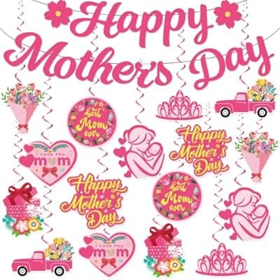 [LARRAZABAL] LARRAZABAL Mother's Day Decorations, Happy Mother's Day Banner and Hanging Swirls Decorations, Day Party Decorations Supplies Happy Mothers Day Decor