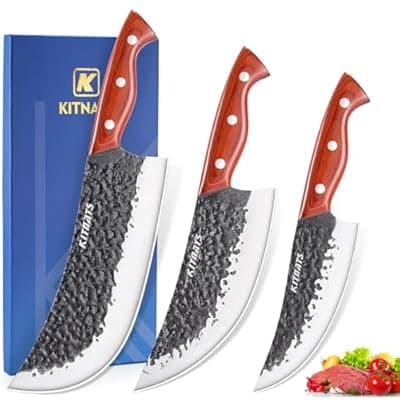 [KITNATS] Professional Butcher Knife Set, Hand Forged Heavy Duty Meat Cleaver Serbian Chef Knife Viking Boning Knife 3PCS Kitchen Set for Meat Cutting Home Kitchen Outdoor Camping BBQ Cooking Gift for Men