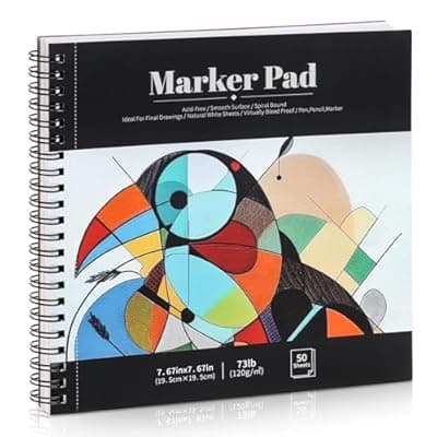 [Prudiut] 50 Sheets Marker Paper Pad, 7.6×7.6 Inch Bleedproof Art Sketch Pad, 73lb/120gsm Drawing Paper Spiral Sketch Book, Alcohol Marker Paper Painting Coloring Paper for Beginners, Artists, Ideal Gift