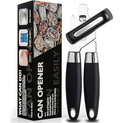 [HFLYJPYW] Multifunctional Stainless Steel Manual Can Opener and Bottle Opener, Heavy Duty Hand Held Can Opener with Easy Turn Knob, Sharp Blade Smooth Edge, Good Grips Kitchen Tool for Seniors (Black)