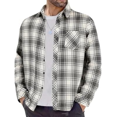 [BAYAMO] BAYAMO Men's Flannel Button Down Shirt Casual Plaid Long Sleeve Fall Jacket Lightweight Soft Tops with Pockets
