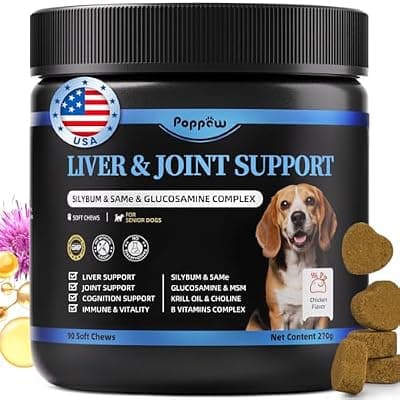 [POPPAW] POPPAW Senior Dog Liver & Joint Supplement – Same, Milk Thistle (Silybin), Glucosamine, MSM for Liver Health Detox, Mobility, Joint Pain Relief, Cognitive & Vitality Support, Chicken Flavor, 90Ct