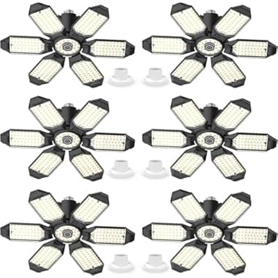 [Eqquorva] Eqquorva 6 Pack 220W Garage Light Ceiling Led Deformable LED Shop Lights for Workshop E26 E27 Screw in Garage