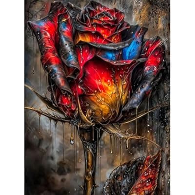 [ajepon] ajepon Rose Diamond Art Kit - 5D Diamond Painting for Adults Roses, Rose Flower Adult Gem Painting Kits, Gem Art Kit for Wall Home Decor Arts Craft 12x16inch