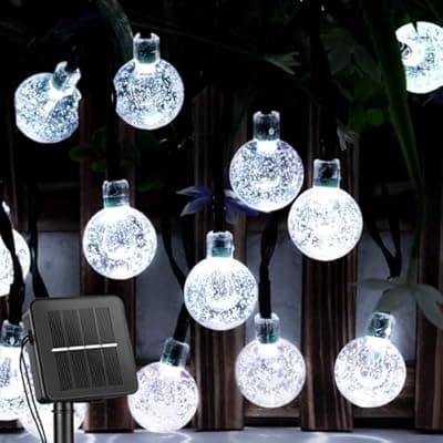 [LSLCQW] Solar String Lights, Small Crystal Ball Light，Outdoor String Light 60 LED 40ft 8 Lighting Modes Waterproof Solar Powered Patio Solar Light for Garden Yard Porch Wedding Party Decor (Pure White)