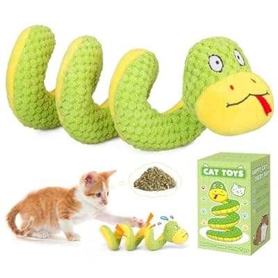 [Retro Shaw] Retro Shaw 14" Large Crinkle Snake Cat Toy, Catnip & Silvervine Infused, Durable Chew Resistant Plush for Aggressive Chewers, Realistic Stuff Snake Interactive Kicker Toy for Large Indoor Cats