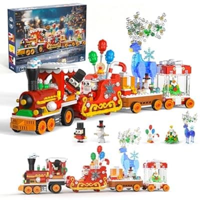 [Xingya youpin] Christmas Train Building Block Set-1461PCS Surprise Christmas Countdown Toys with LED Light Collectible Holiday Block Sets Thanksgiving Xmas Gifts Home Decor for Boys Girls and Adults