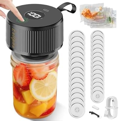 [Eallpha] Electric Mason Jar Vacuum Sealer,Upgraded 3-in-1 Handheld Vacuum Sealer for Mason Jars Food Storage Bags & Containers Control,Jars Sealer for Meal Prep Dry Goods & Canning Pickling