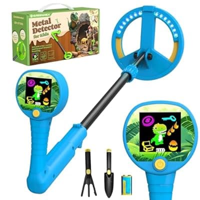 [GreenRex] Metal Detector for Kids, Intuitive Color LCD Display, 6.7” Glowing LED Coil, Kid-Safe Lightweight with Adjustable Handle & 4” Precision Deepth, Perfect Educational Gift for Kids Ages 3-12, Blue