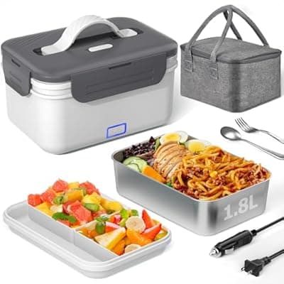 [Akhia] Akhia Electric Lunch Box for Adults,100W/1.8L Heated Lunch Box for Men Work/Car/Truck,Portable Food Warmer Lunch Box Upgraded with Fork Spoon Insulated Carry Bag,12V/24V/110V Valentine's Gift for Men
